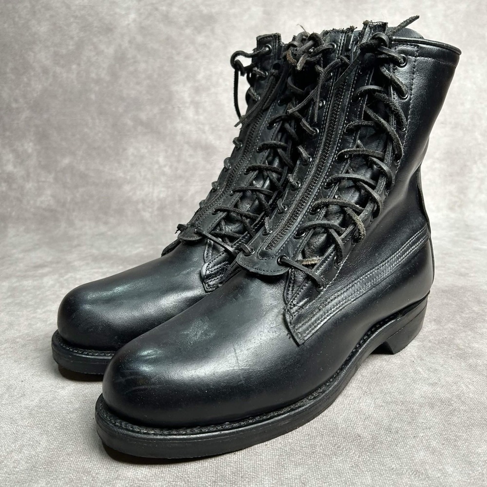 Vintage Addison Company Leather Military Boots Lace In Zippers  Mens 8 D